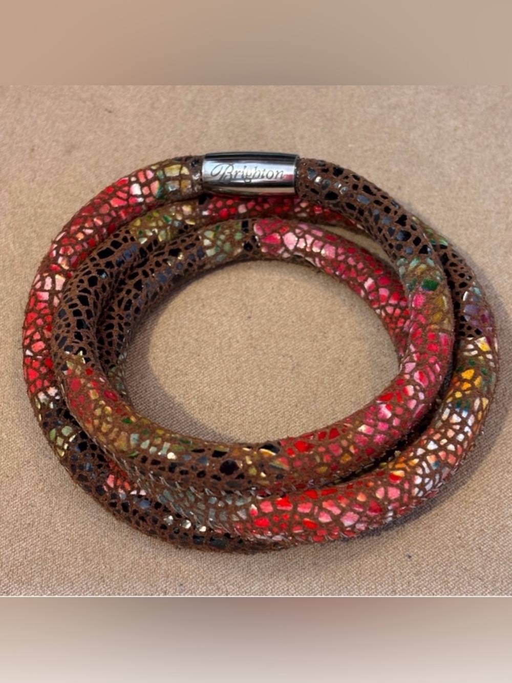 Woodstock Triple bracelet Snakeskin leather Brown, red Fits beads charms Retired